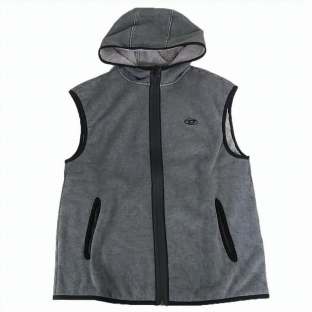 Sleeveless Hooded Vest with Textured Fabric