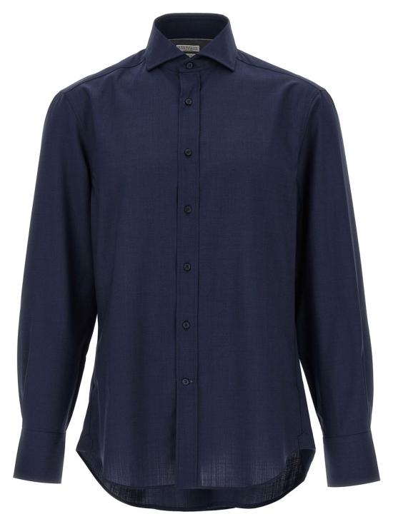 Tailored Long-Sleeve Shirt With Classic Collar In Wool