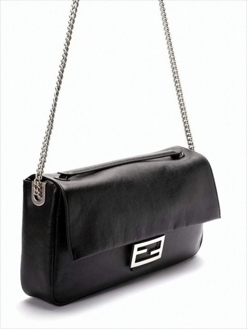 Rectangular Calf Leather Shoulder Bag With Silver-Tone Hardware