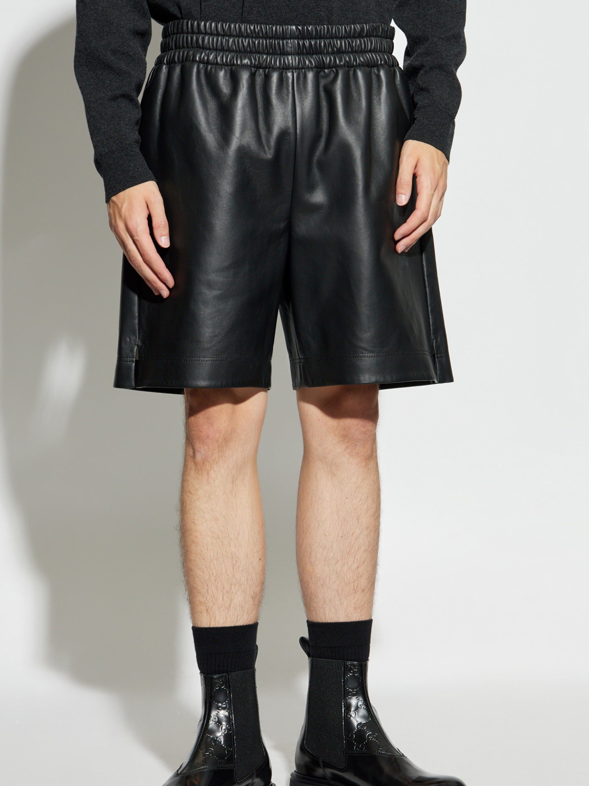 Black Matte Finish Elastic Waist Shorts