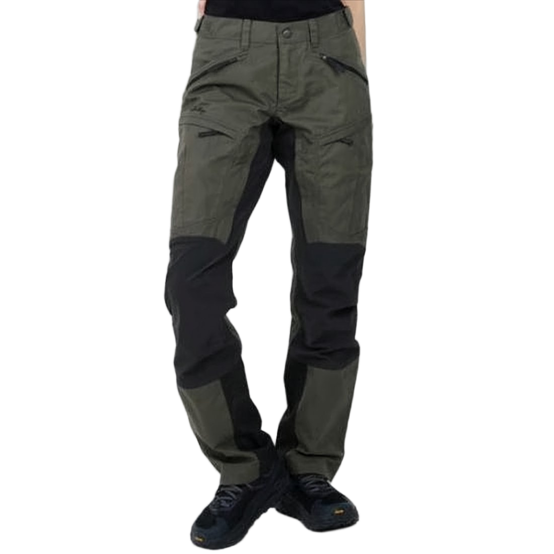 Two-Tone Straight Pants With Utility Design And Zippered Pockets