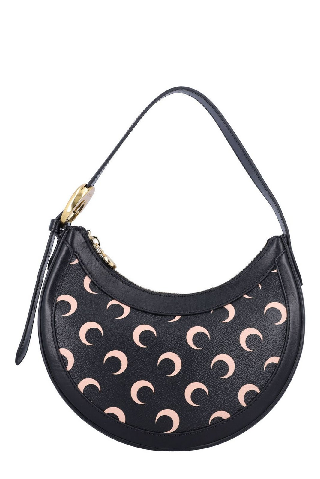 Crescent-Shaped Black Leather Shoulder Bag