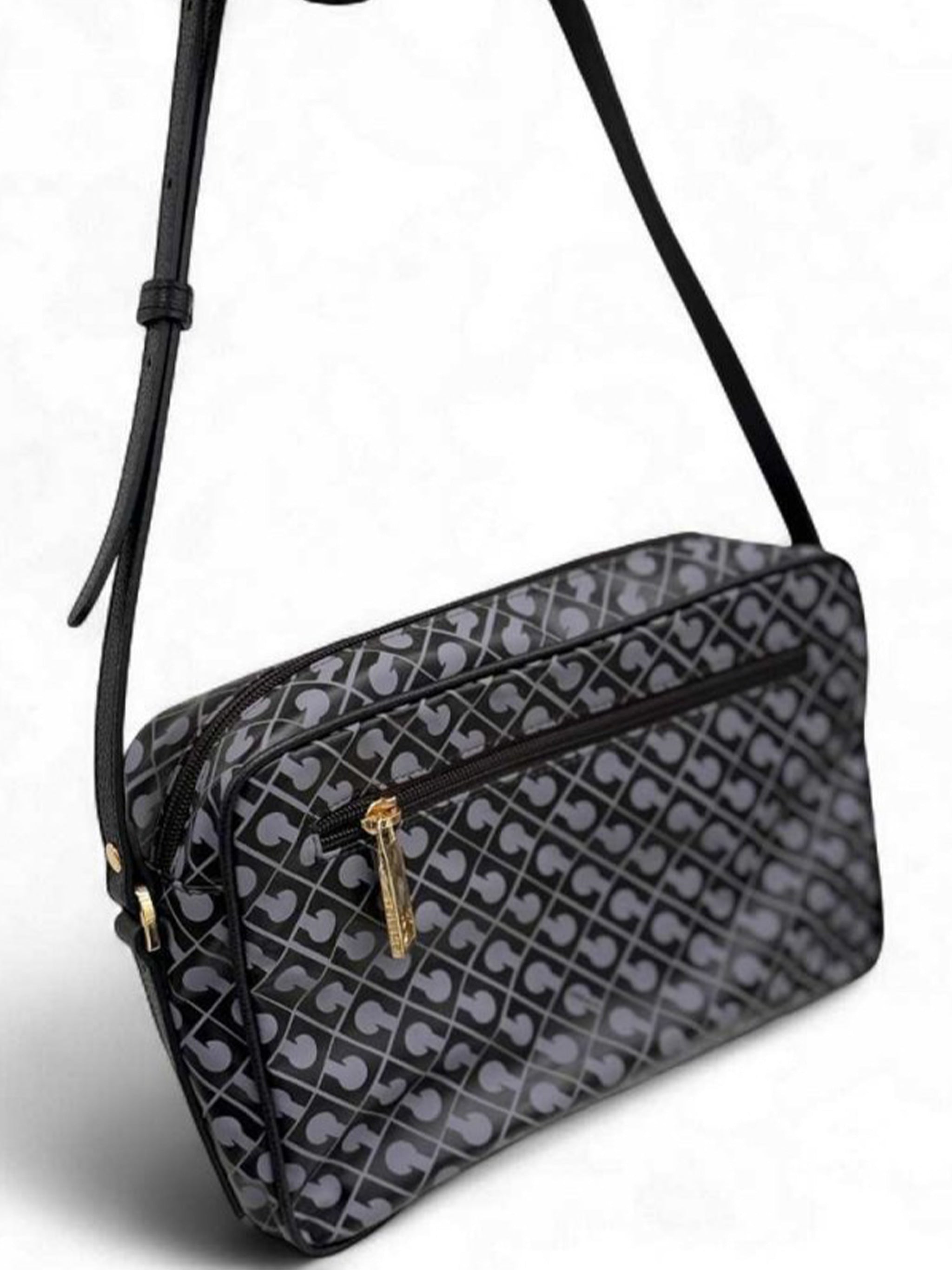 Dark/Light Geometric Pattern Leather Camera Bag