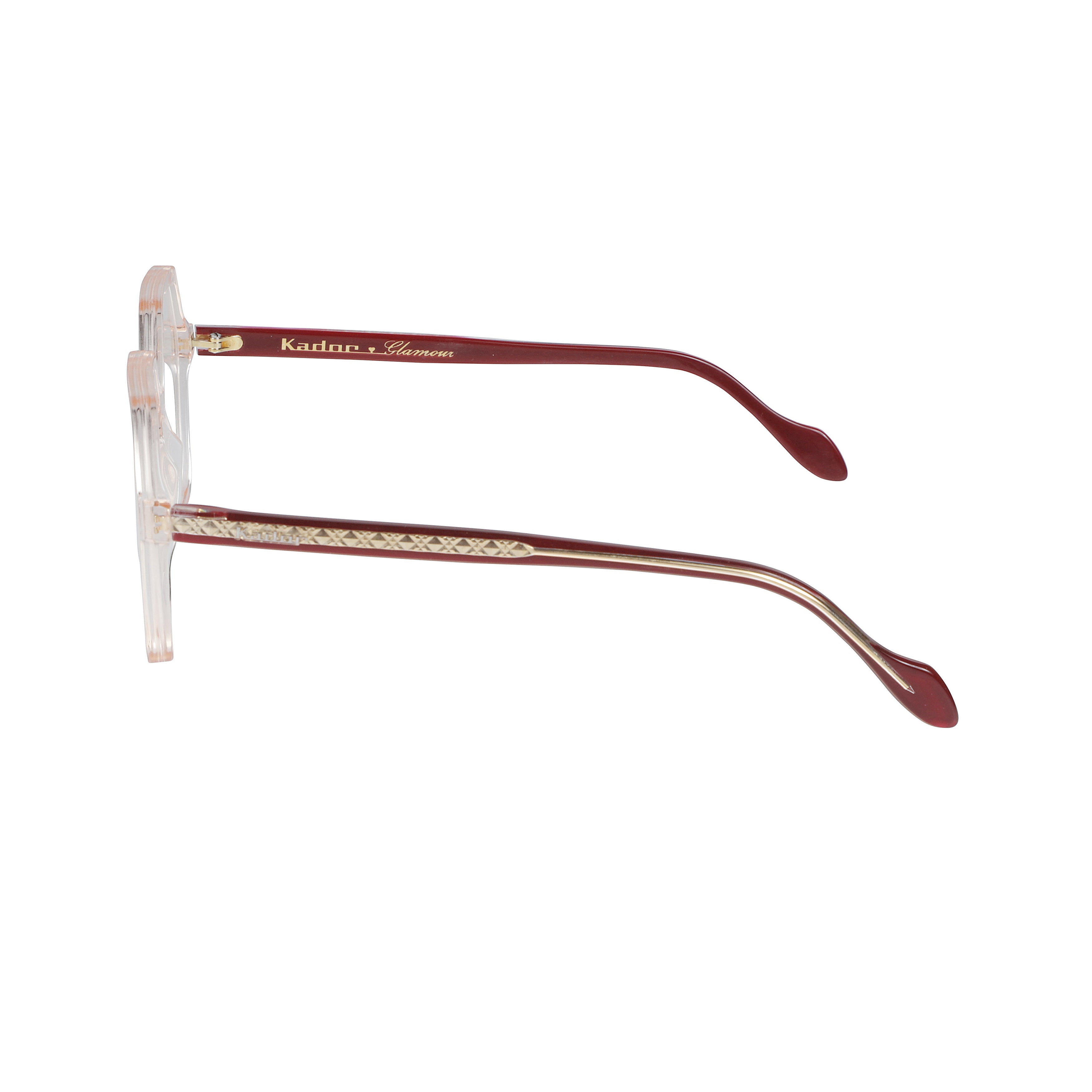 Exagon Glamour Hexagonal Frame Eyeglasses with Burgundy Temples