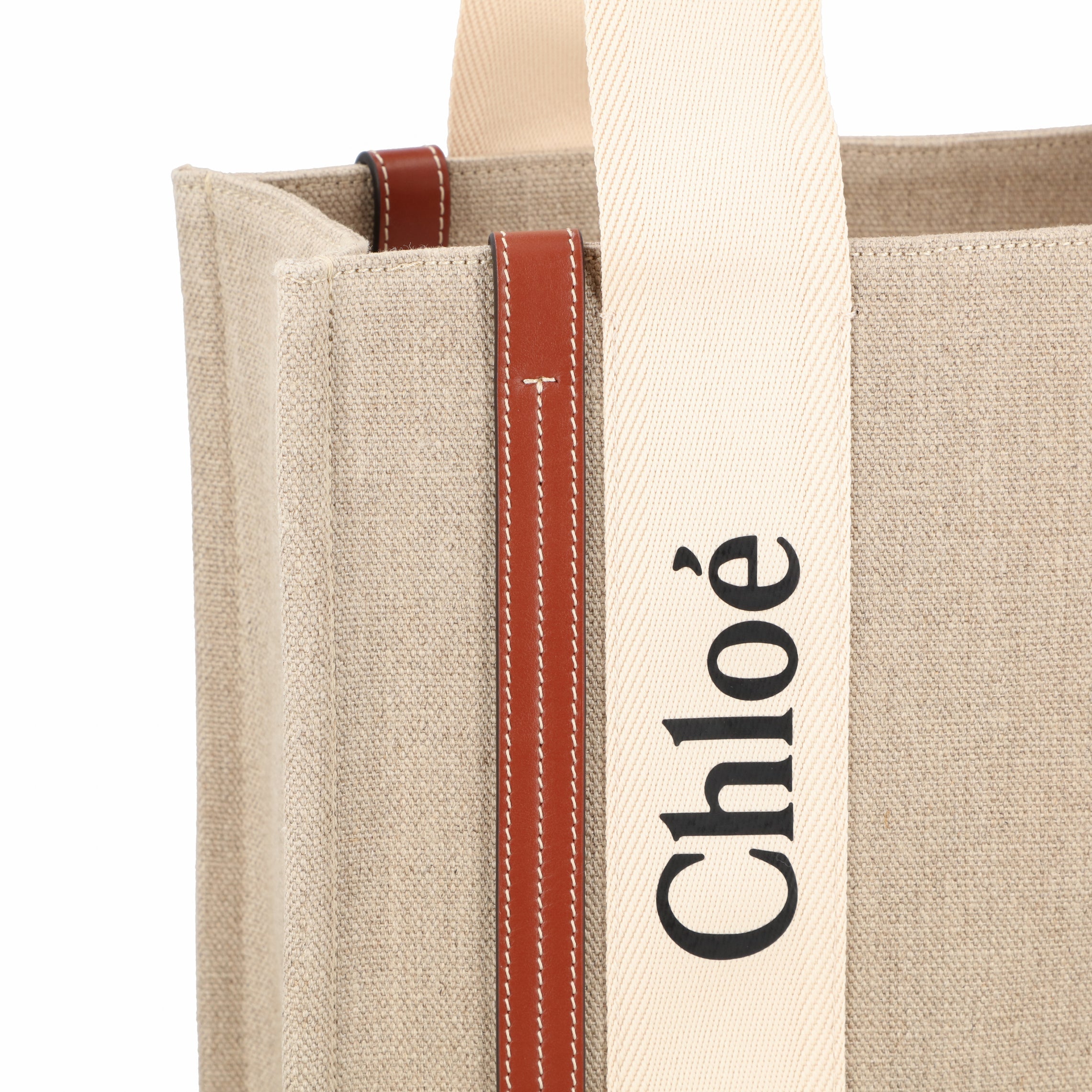 Woody Tote Bag In Linen & Leather