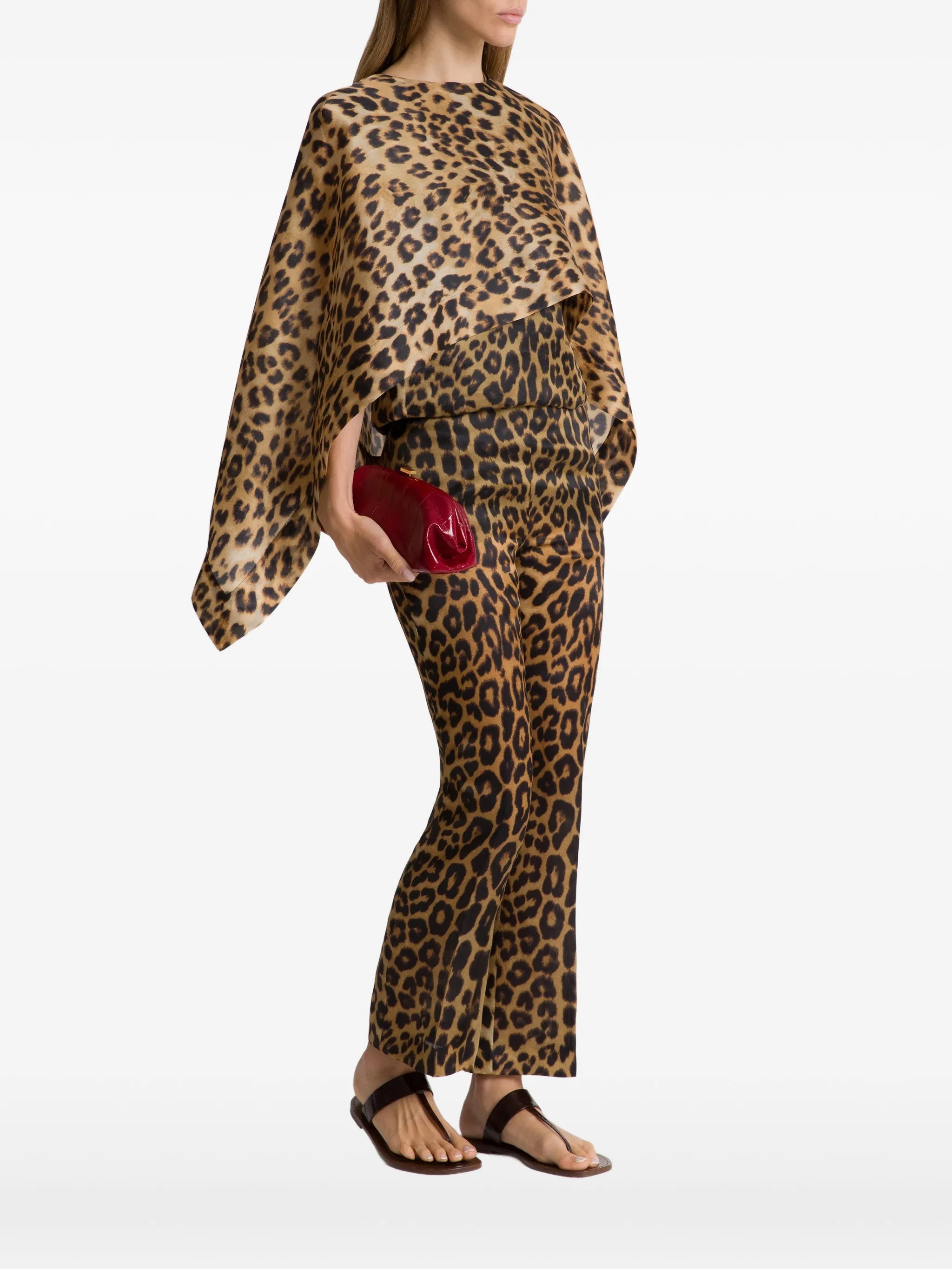 Brown Leopard Print Silk Top