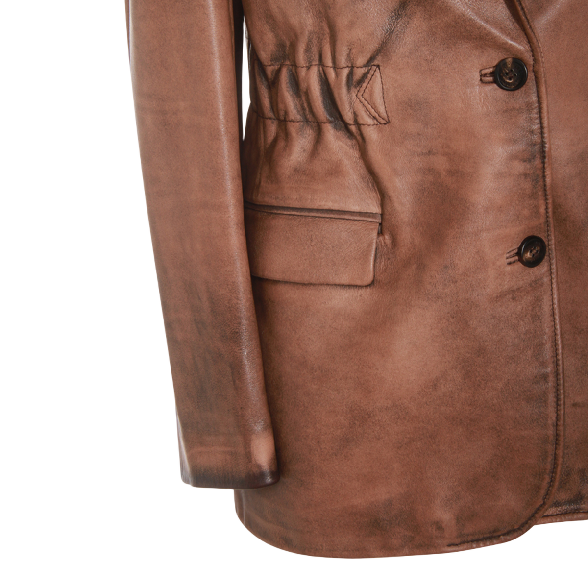 Distressed Brown Leather Jacket with Tailored Silhouette