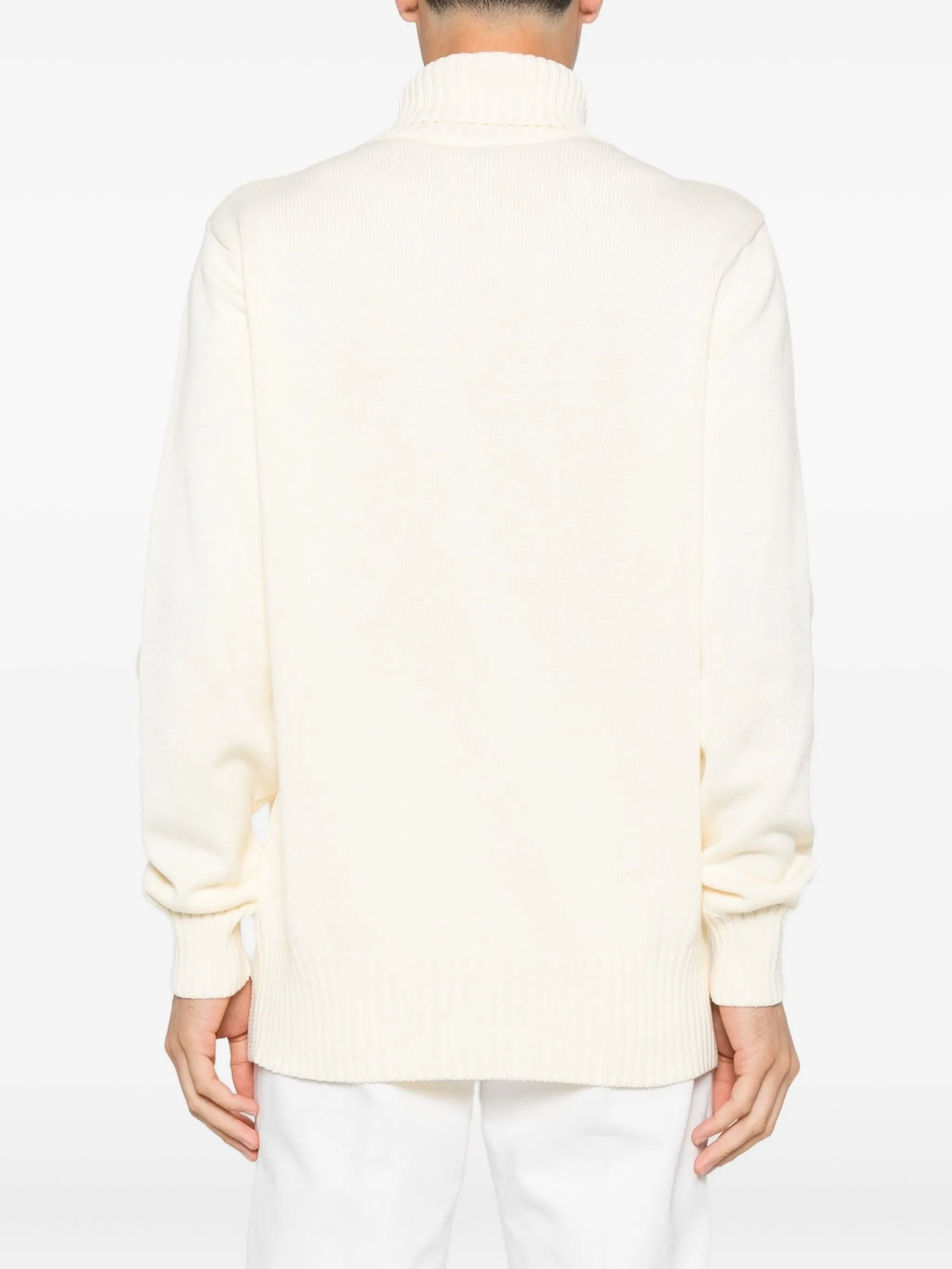 Off-White Ribbed Knit Embossed Turtleneck Sweater