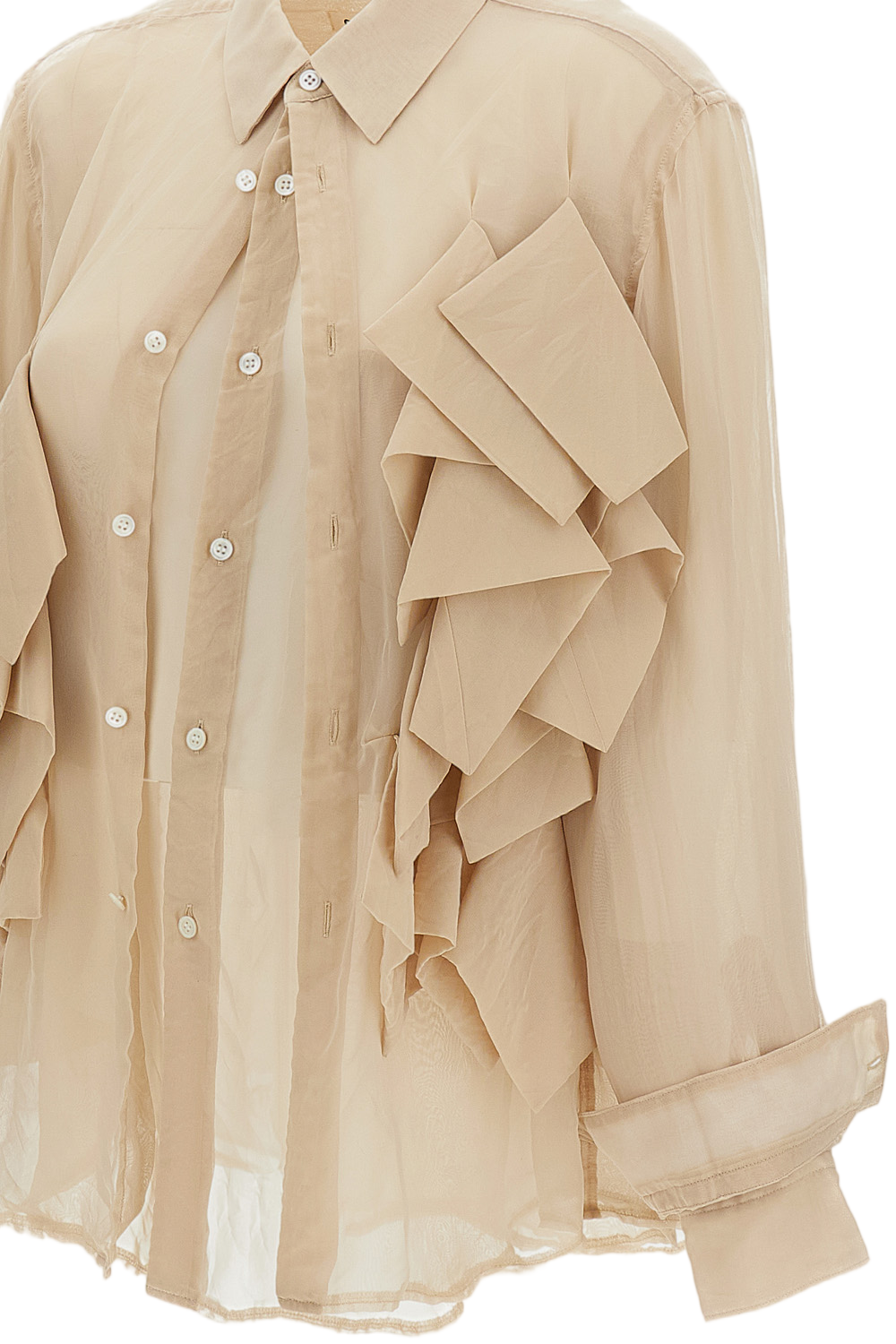 Beige Semi-Sheer Double-Layer Shirt