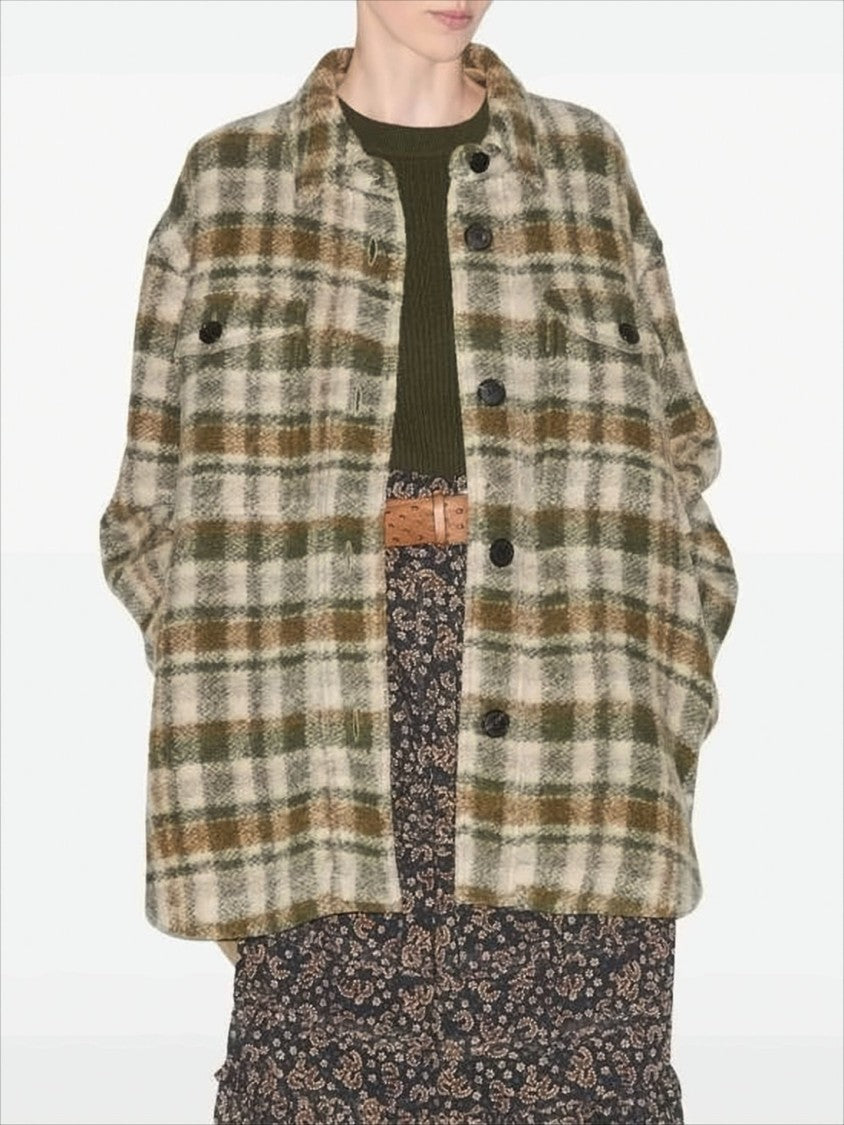 Relaxed Boxy Plaid Coat with Classic Collar