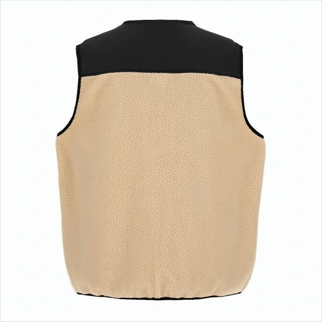 Textured Beige Fleece Vest with Contrasting Black Fabric