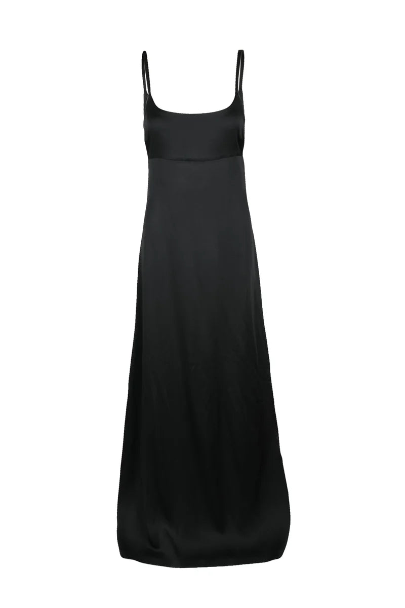 Dede Flared Satin Dress - Black