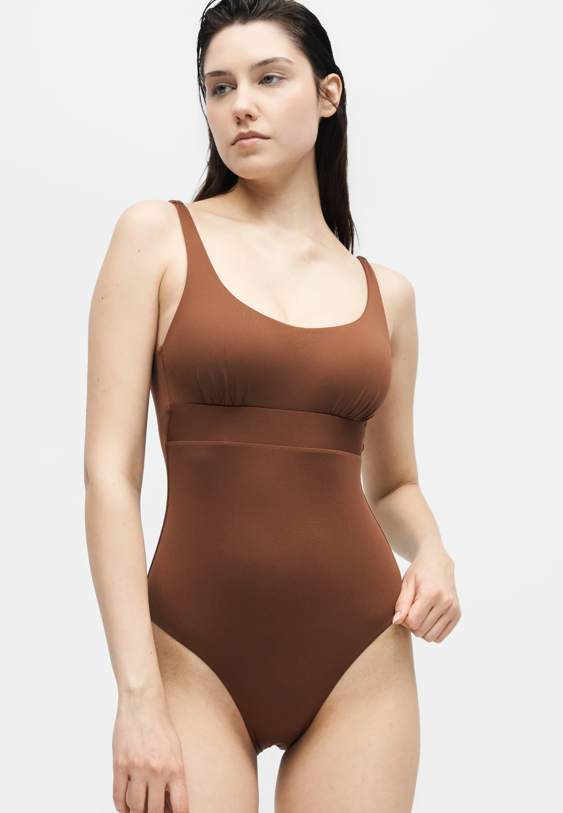 Scoop Neck One-Piece Swimsuit with Wide Shoulder Straps