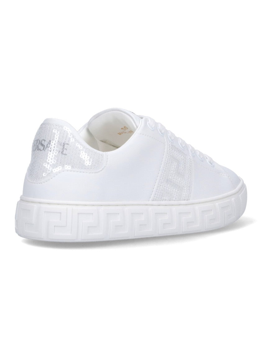 "Greca" Sequin Sneakers – White