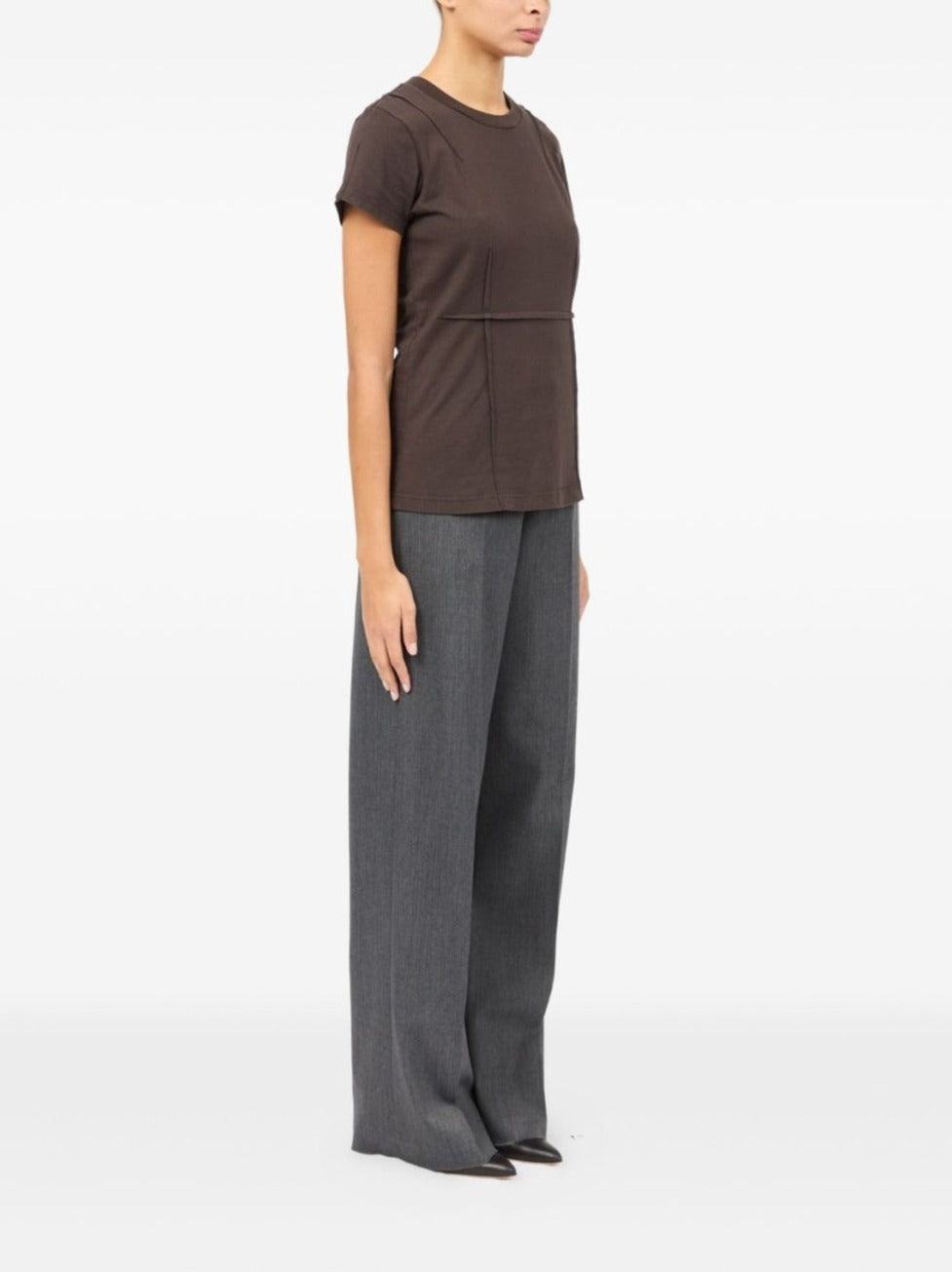 Structured Brown Cotton T-Shirt With Seam Detailing