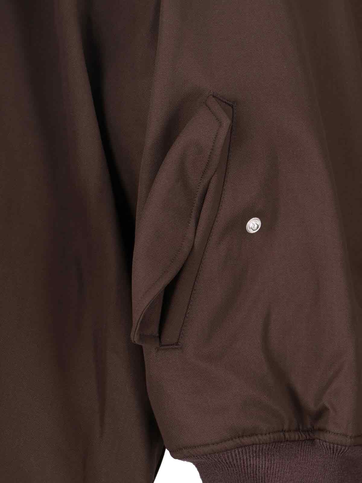 Brown Wool Bomber Jacket with Ribbed Details