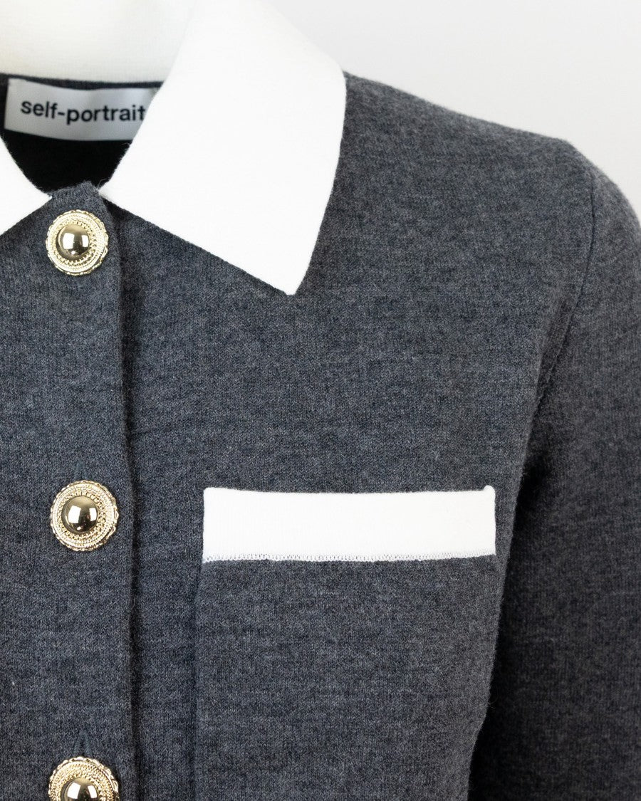 Grey Contrast Collar Cardigan