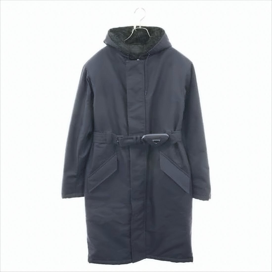 Long Hooded Casual Jacket with Pouch and Belted Waist