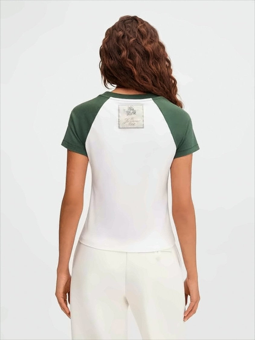 Cropped T-shirt with Contrasting Raglan Sleeves