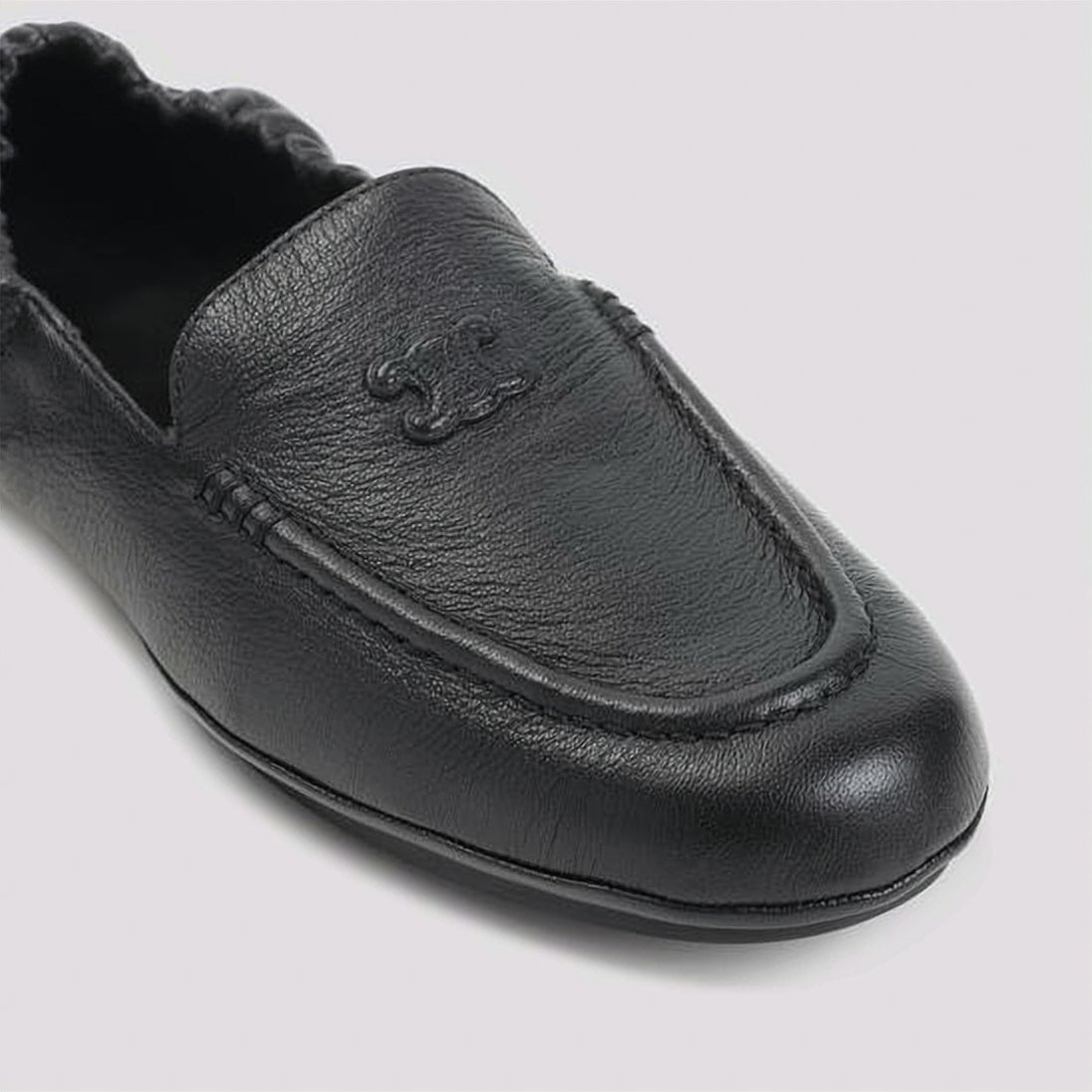 Goat Leather Loafers with Rounded Toe and Elasticized Back