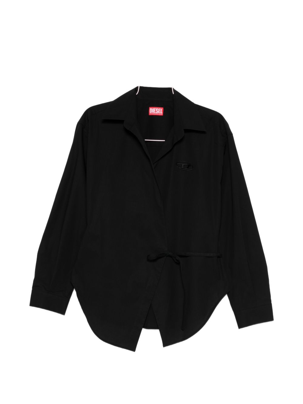 Wrap-Style Black Top with Tonal Logo Detail