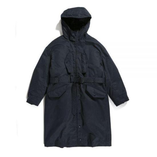 Long Padded Coat with Hood and Belted Waist