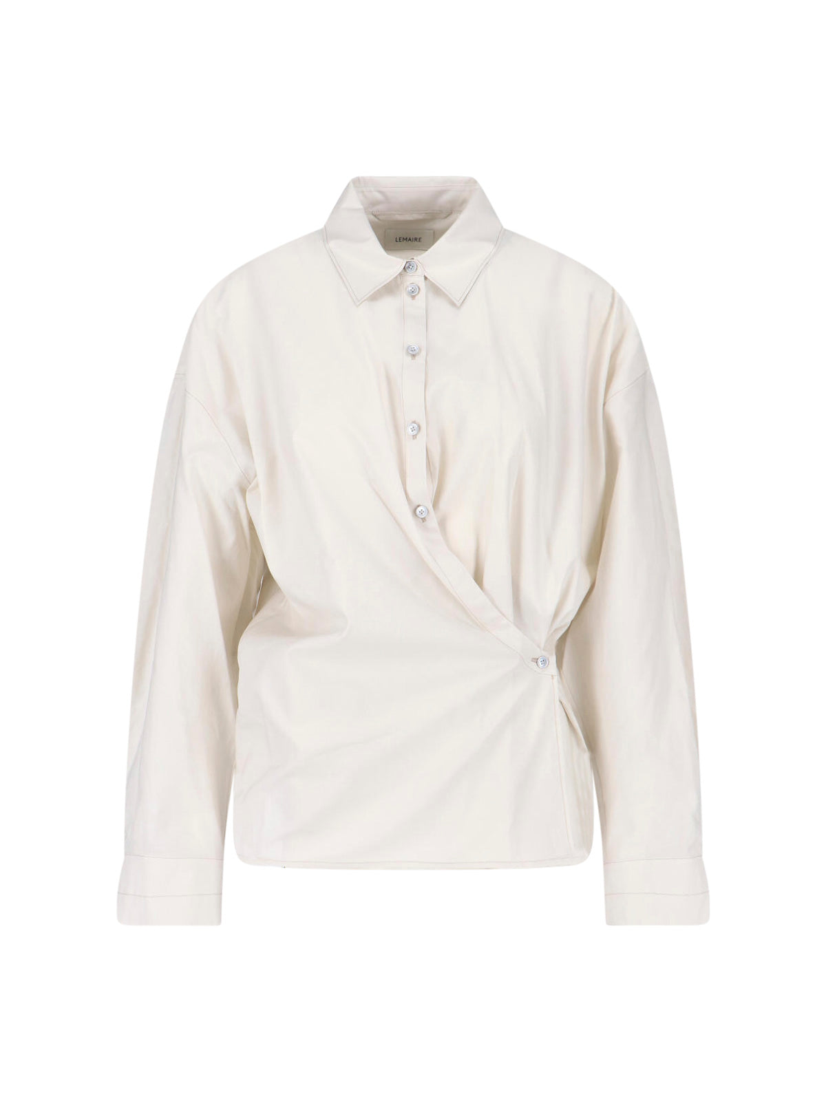 Cream Draped Front Cotton Silk Shirt
