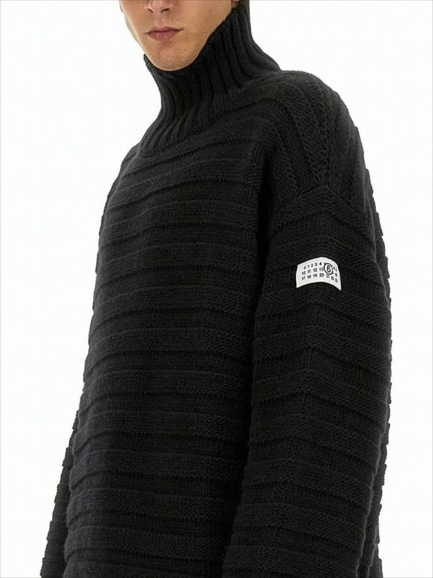 Oversized Black Ribbed Knit Turtleneck Sweater