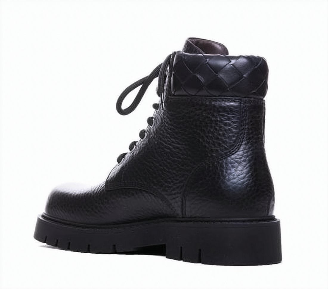 Textured Leather Lace-Up Boots