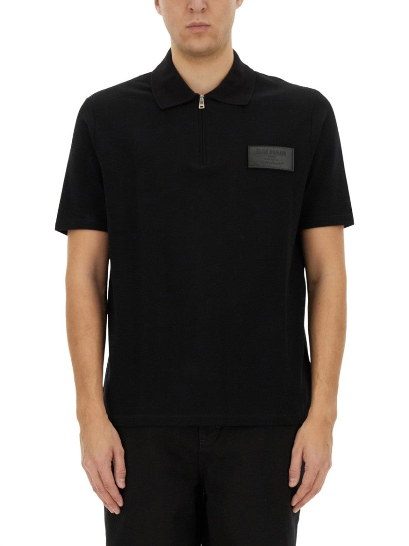 Black Polo Shirt With Zippered Collar