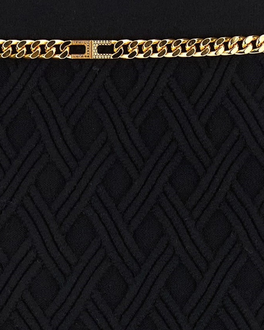 Black Diamond Knit Skirt With Jewel Detail