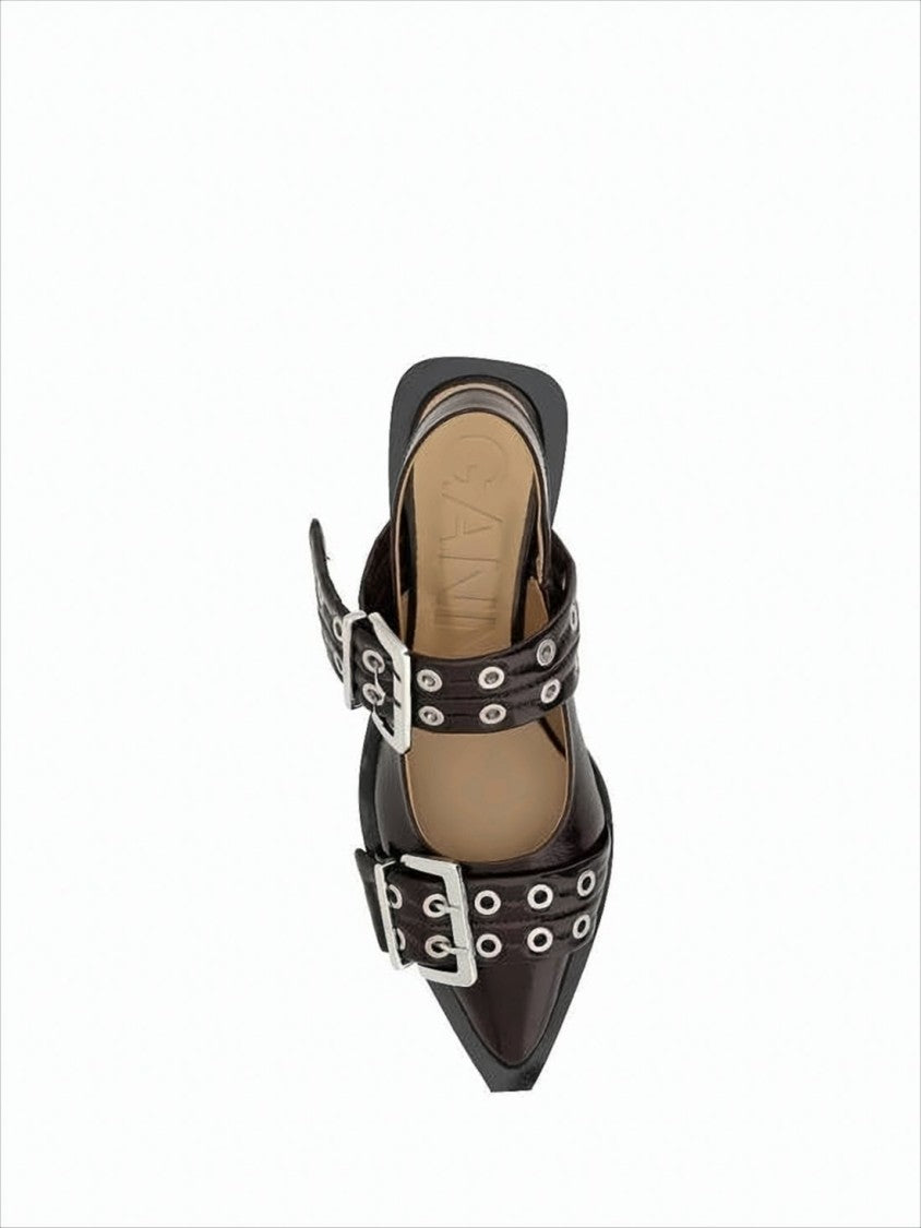 Sleek Slingback Flats With Pointed Toe And Bold Buckle Accents