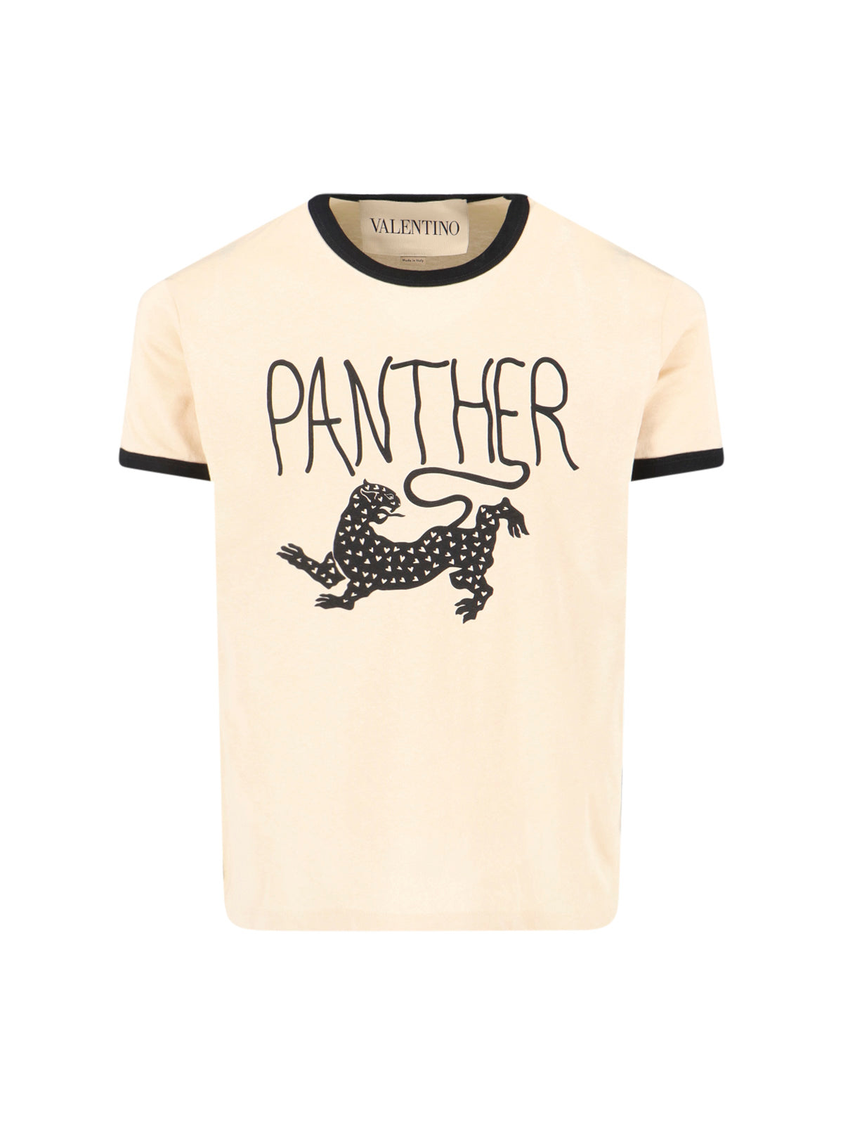 Cream Cotton T-Shirt with Panther Graphic