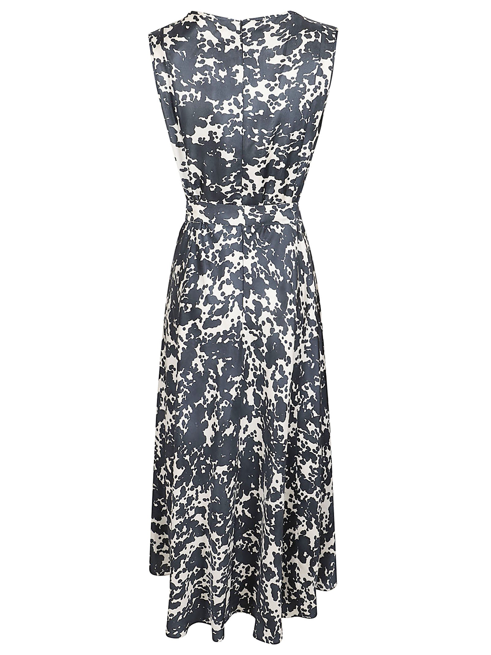 Flowing Black and White Abstract Silk Midi Dress