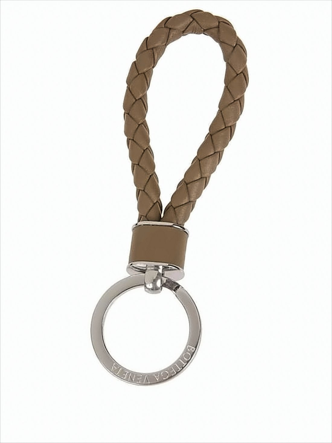 Braided Lambskin Leather Keyring With Polished Metal Ring