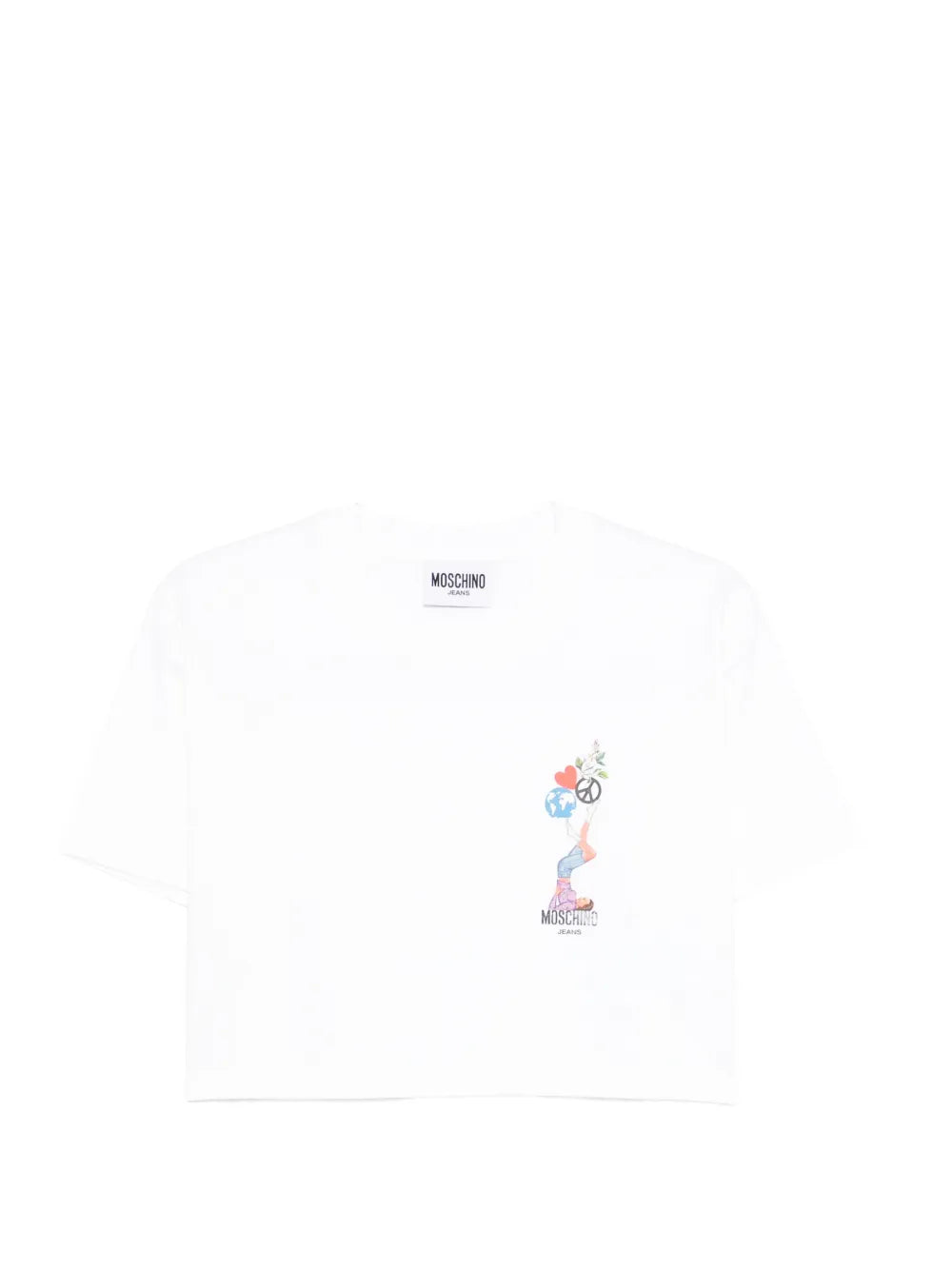 Cropped White T-Shirt with Playful Graphic Accents