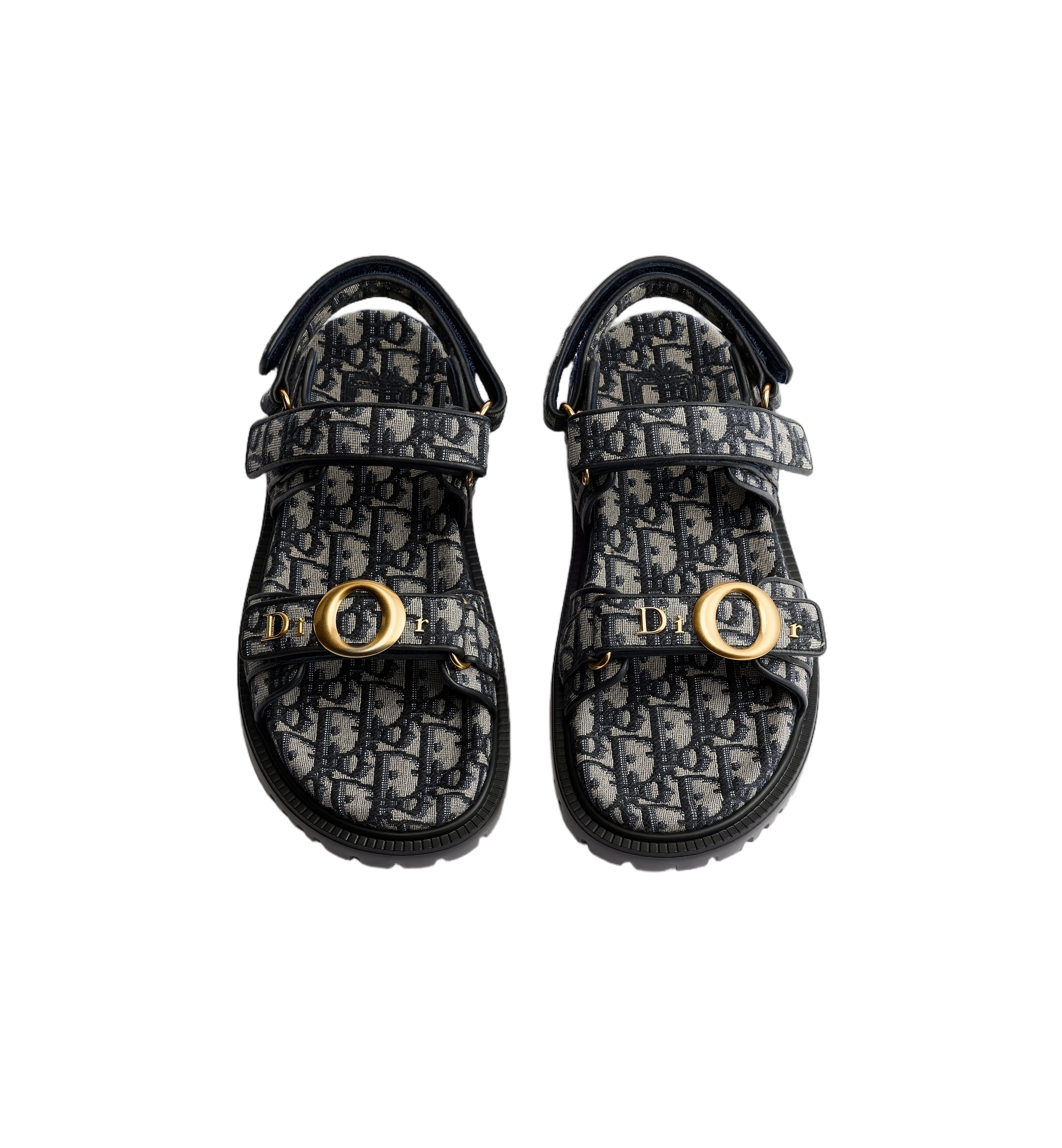 Patterned Fabric Sandal With Adjustable Straps And Gold Hardware