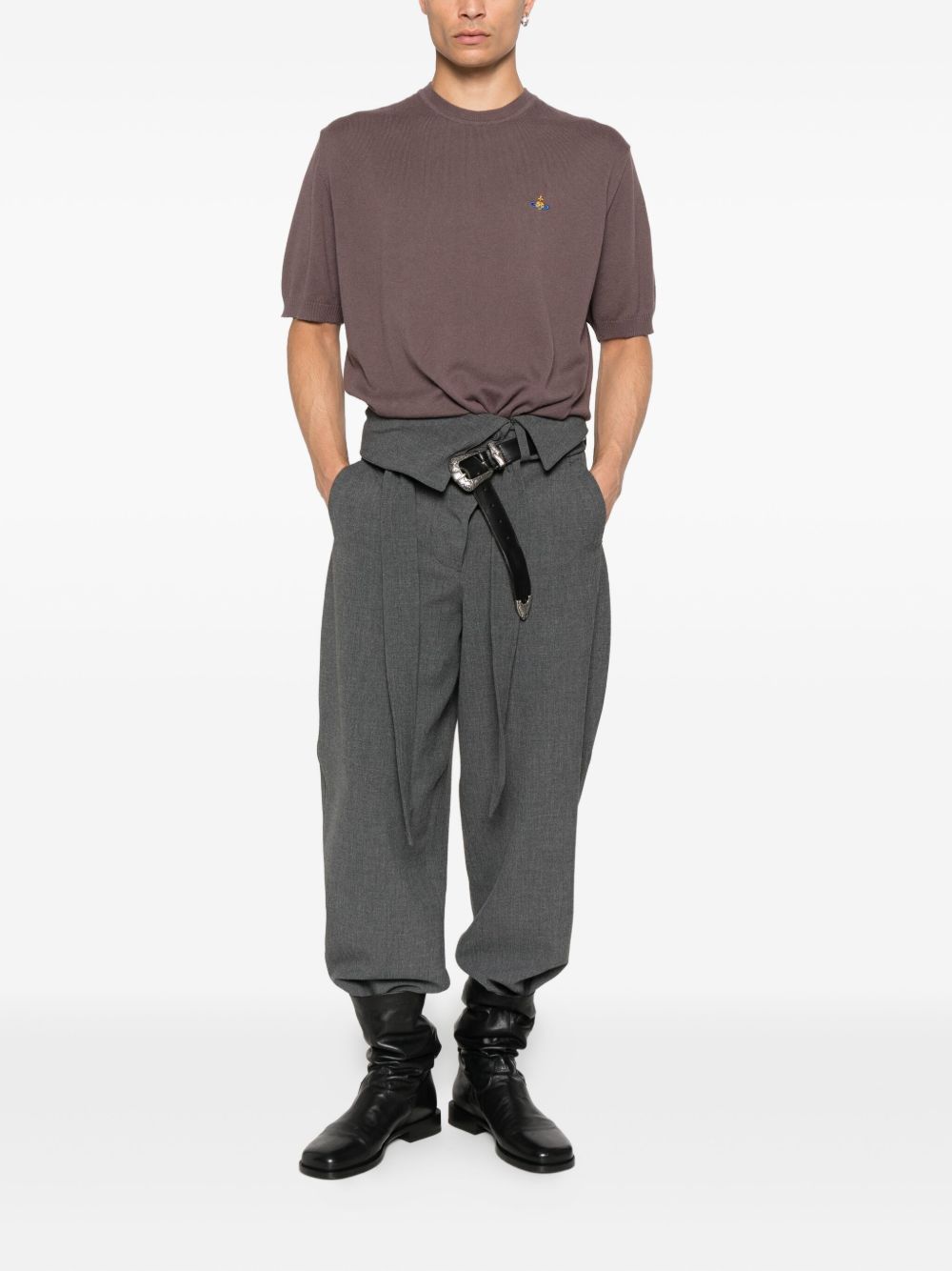 Short-Sleeved Brown Sweatshirt with Logo Embroidery