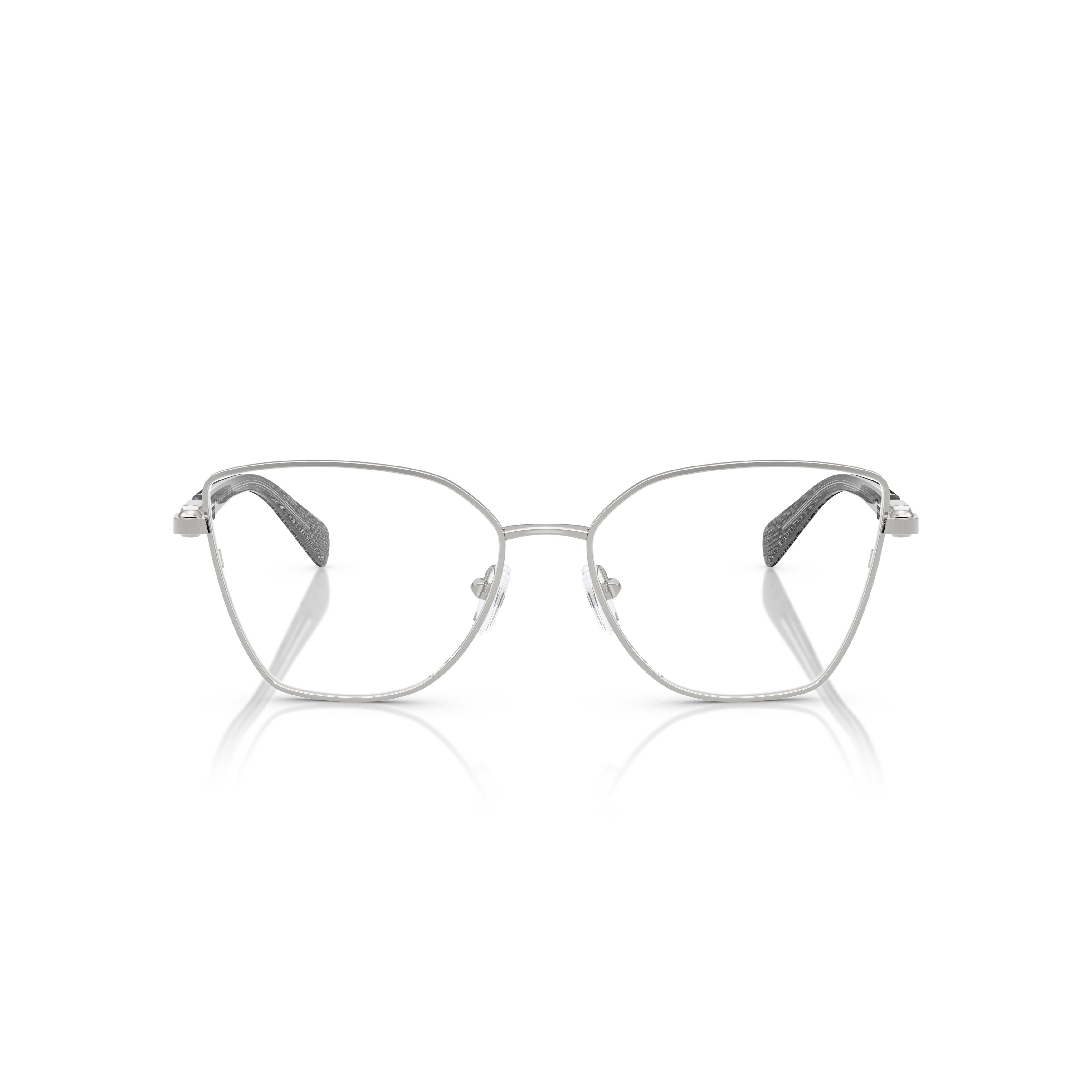 0mk3090 Thin Silver Metal Cat-Eye Eyeglasses with Textured Temple Arms