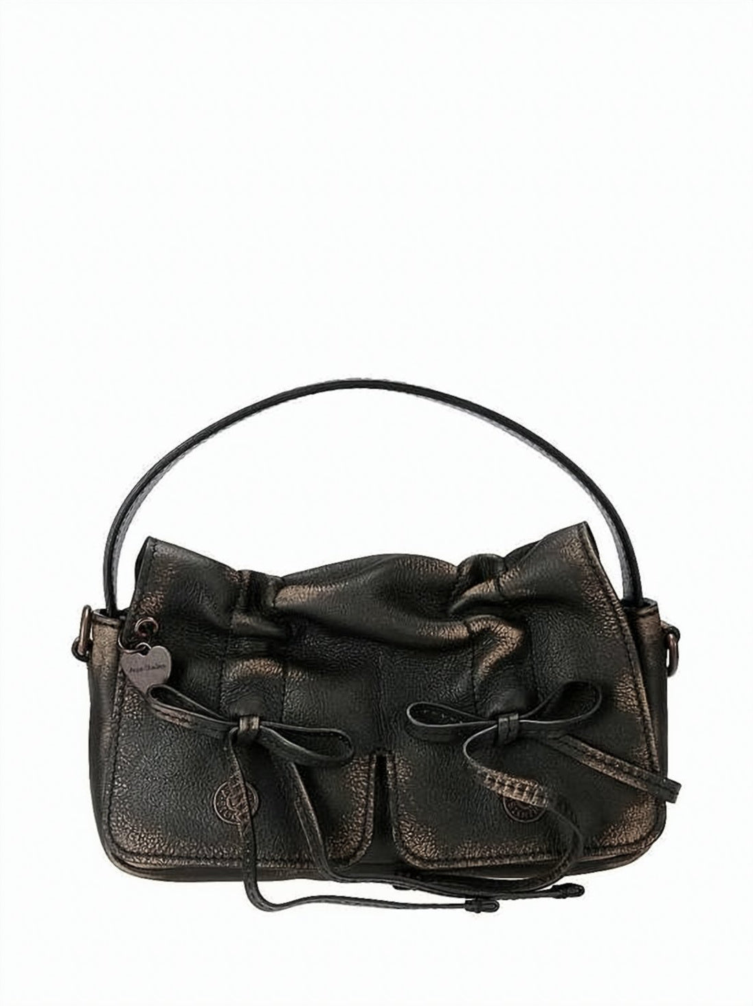 Torebka crossbody z marszczonej skóry cielęcej z kokardkami