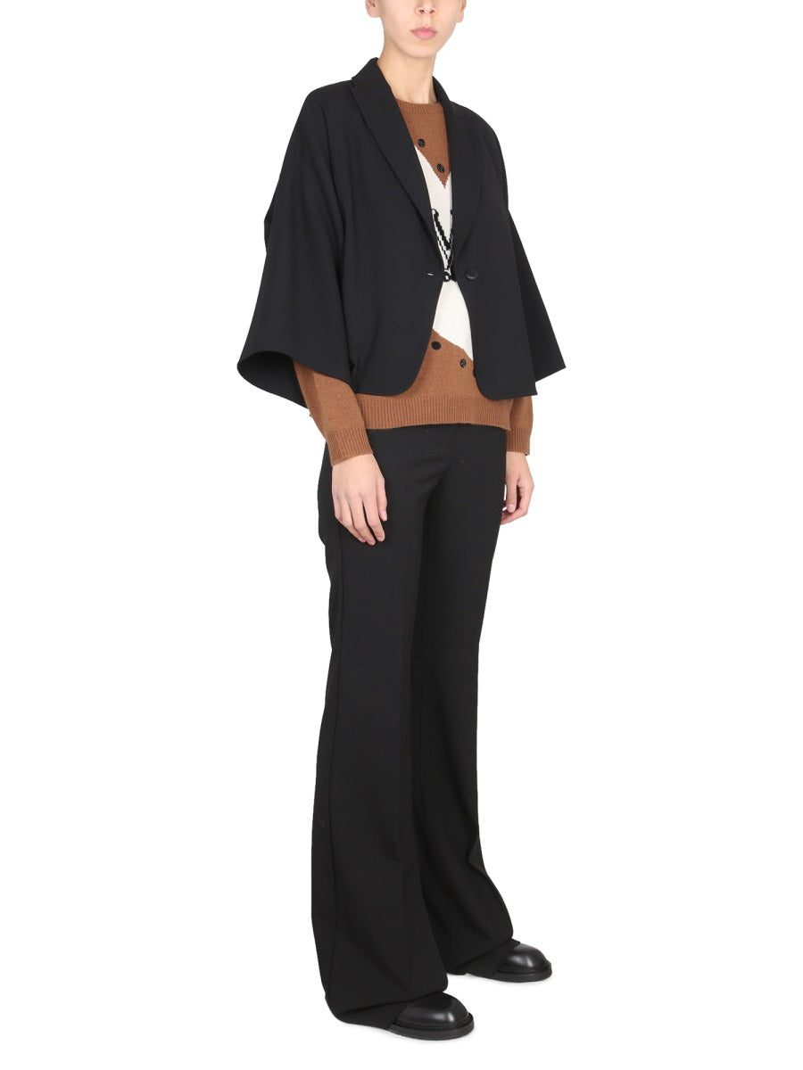 Cropped Black Jacket With Peaked Lapels