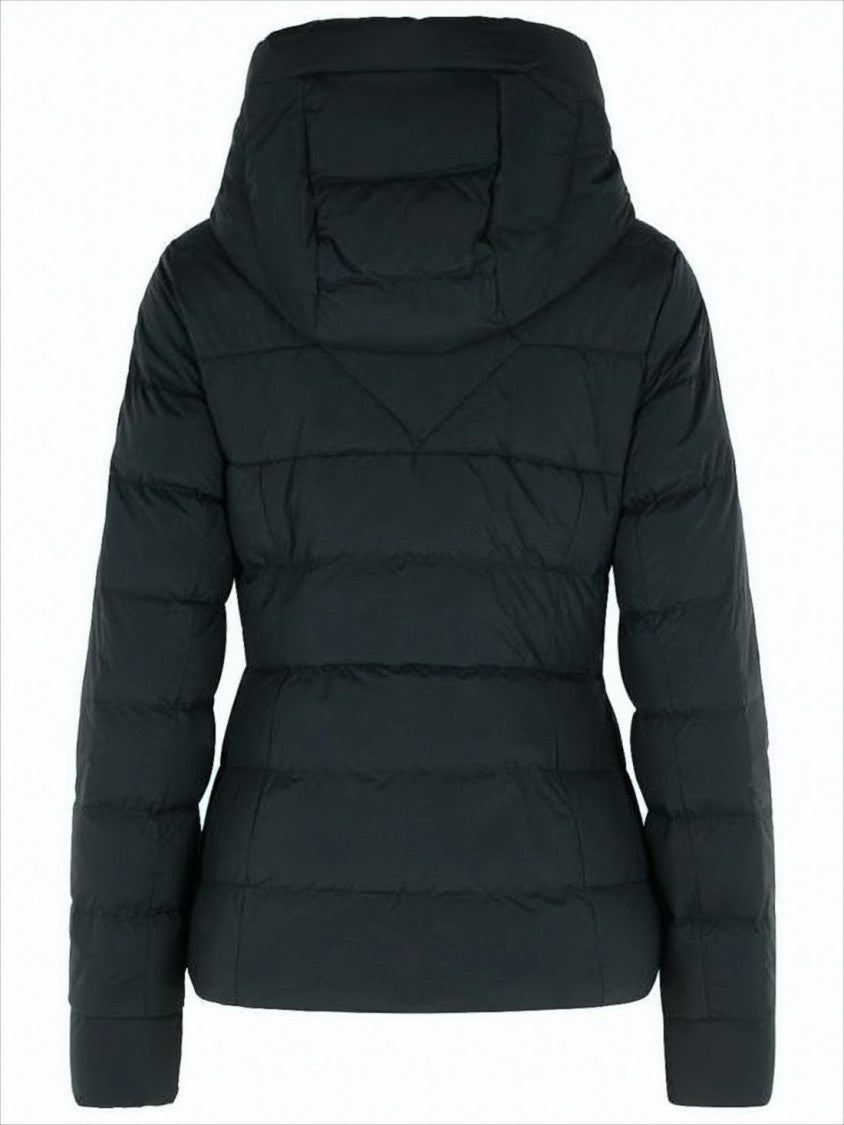 Fitted Down Jacket with Horizontal Quilting and Hood