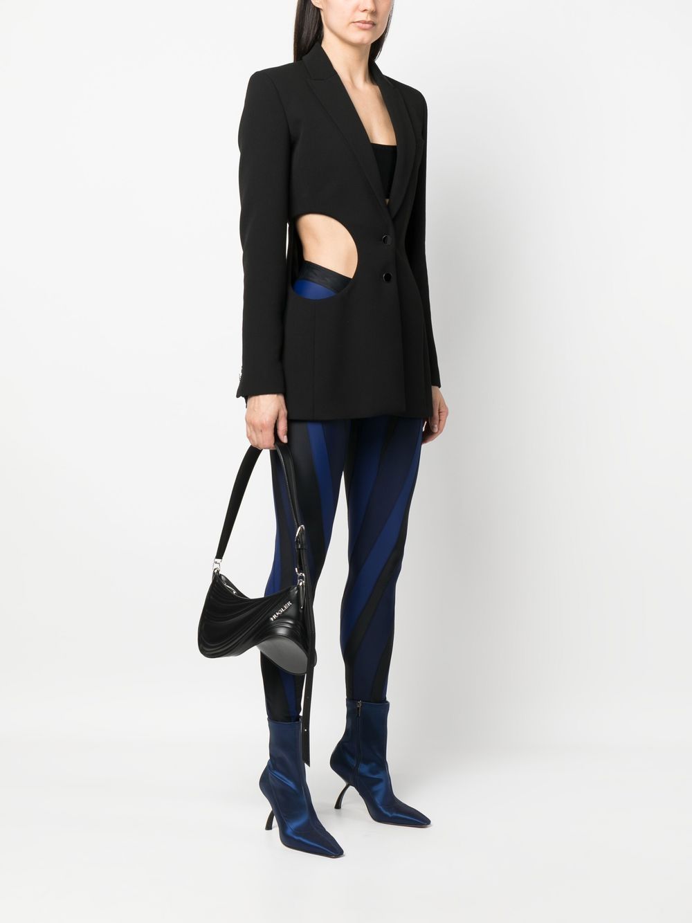 Spiral Curve Embossed Crossbody Bag in Black Calf Leather