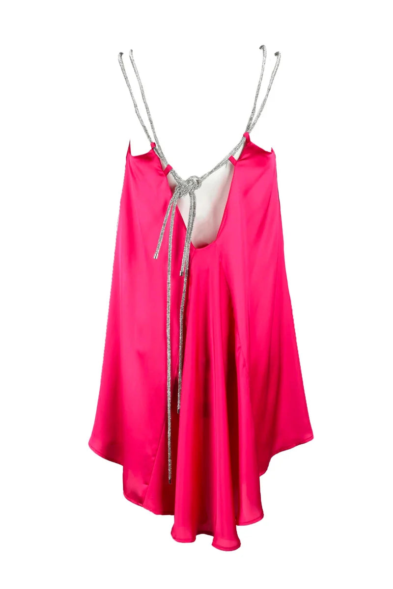 Fuchsia Mini Dress with Rhinestone-Embellished Straps
