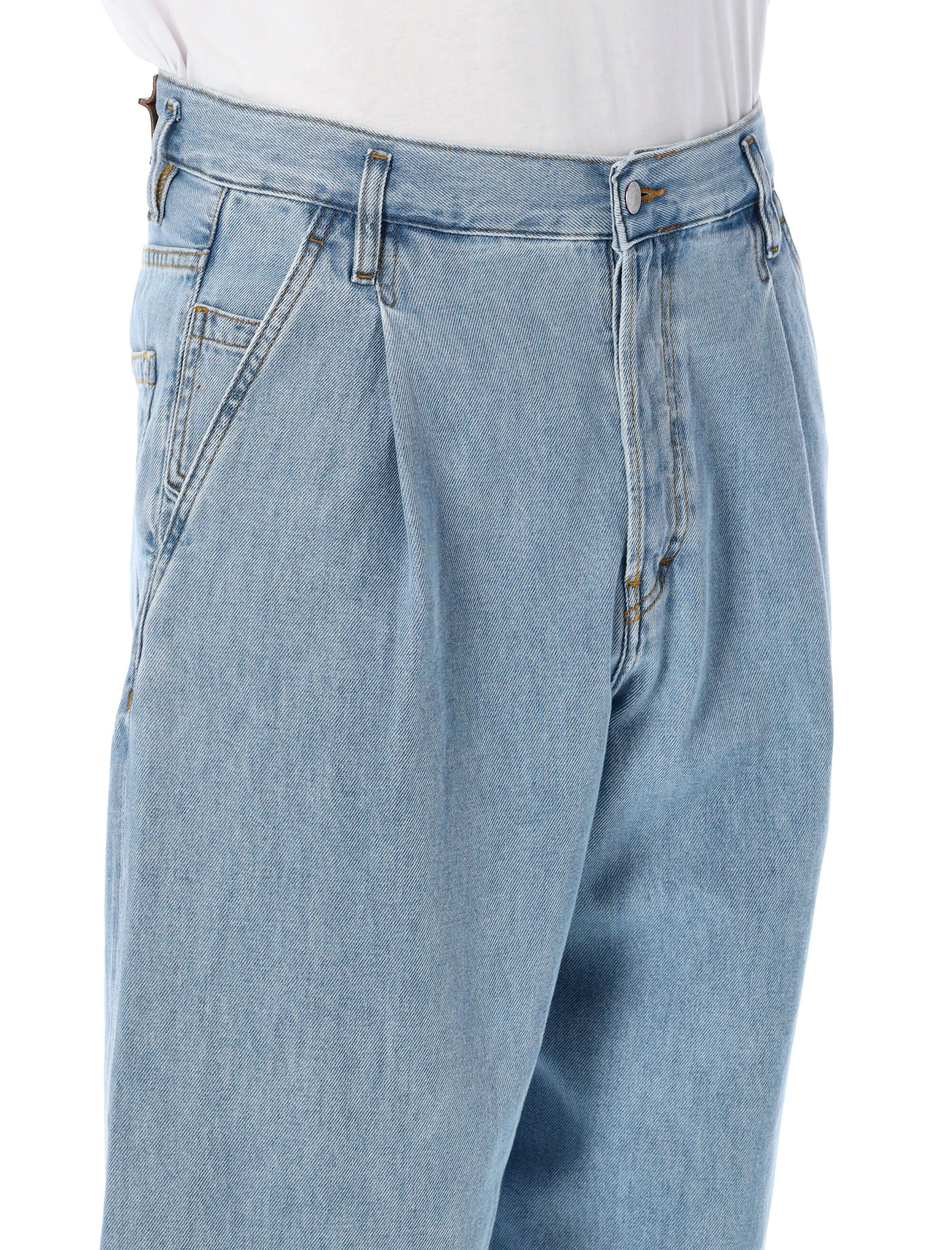 Pleated Wide-Leg Jeans with High-Rise Waist