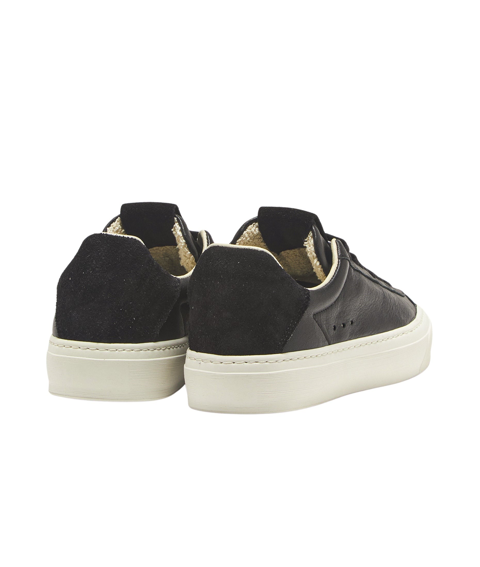 Black Leather Sneakers With Suede Accents