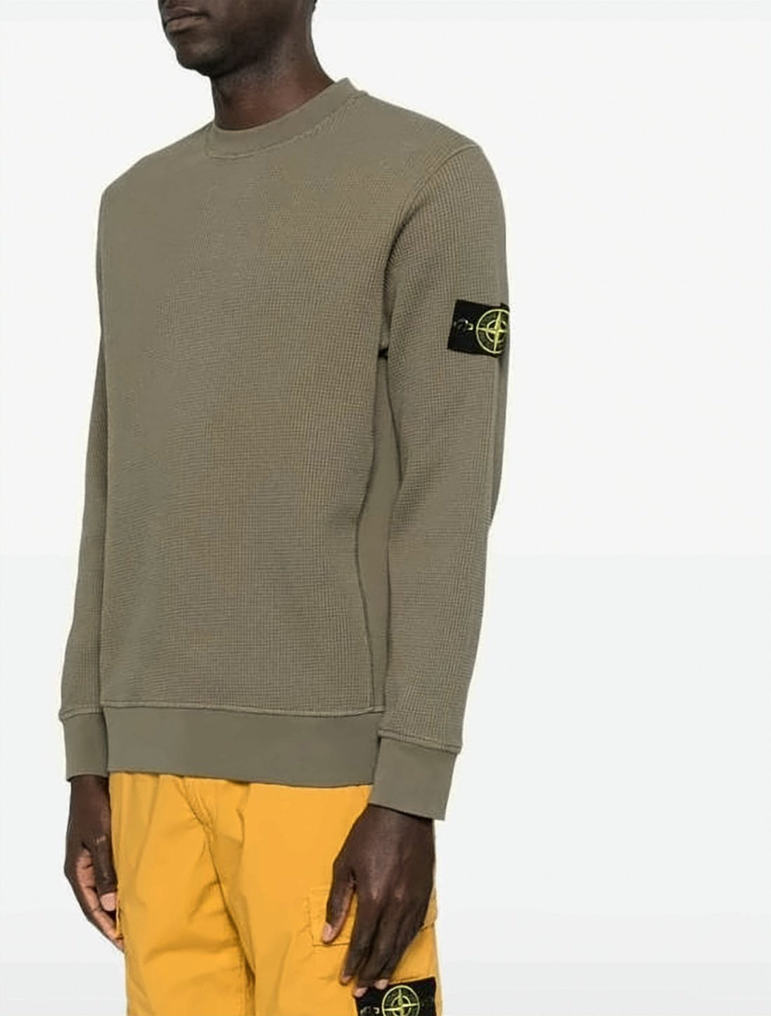 Textured Cotton Long-Sleeve Crewneck Top