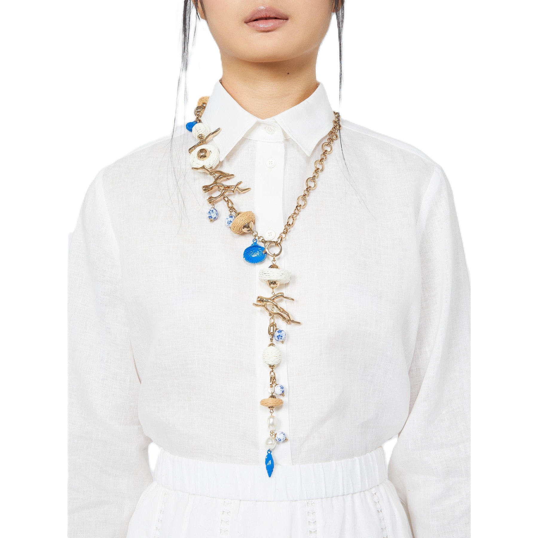 Asymmetrical Gold-tone Charm Necklace with Artistic Elements