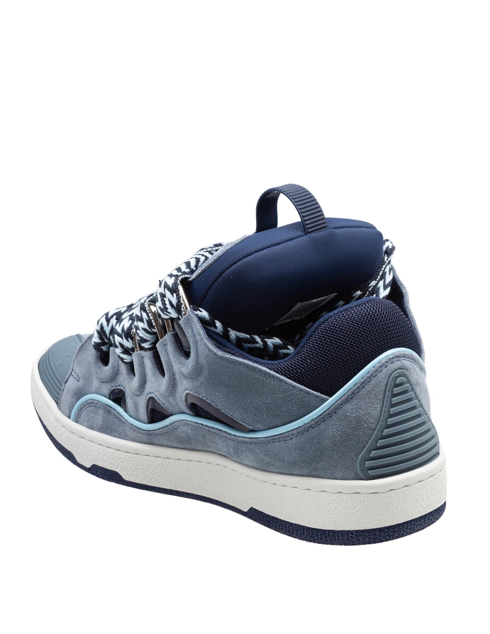 Curb Leather And Fabric Sneakers With Zigzag Laces