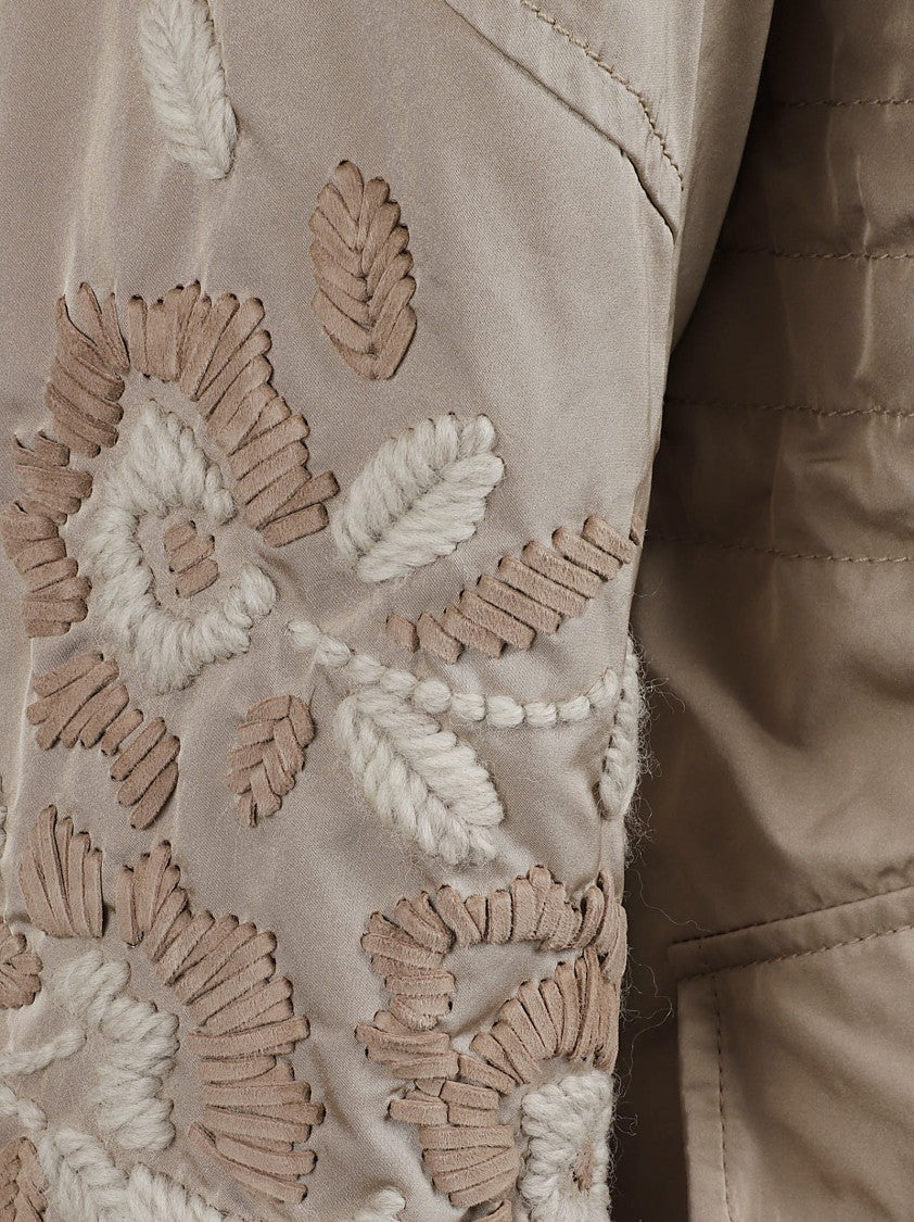 Relaxed Fit Coat With Floral Embroidery